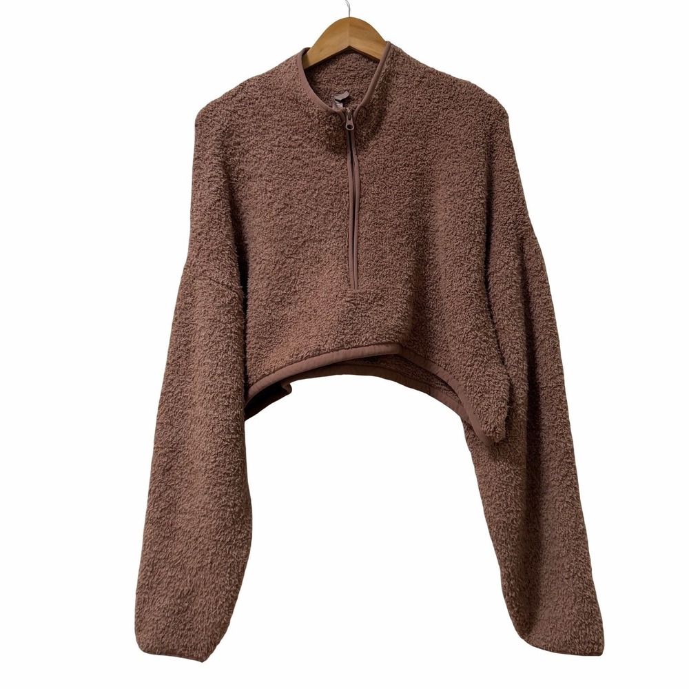 Skims Womens Fleece Cropped Pullover Sweatshirt Size 4X /5X Pink Cozy Lounge NEW